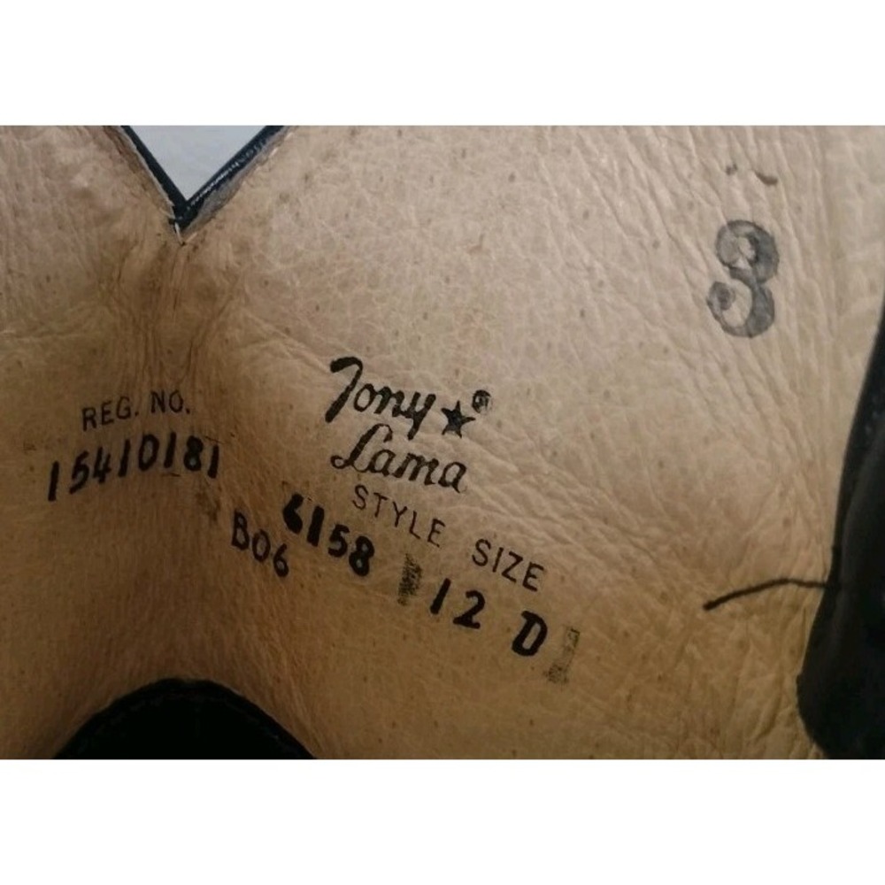 Tony Lama Black Leather Western Cowboy Boots Men's 12 D Vintage 6158 - Picture 2 of 16